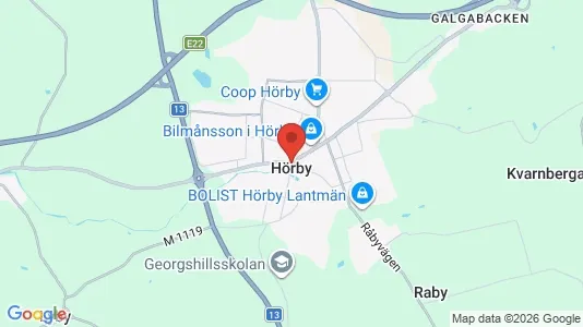 Lagerlokaler att hyra i Hörby - kort over placeringen