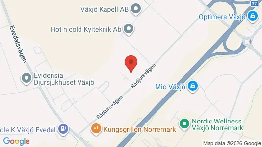Kontorslokaler att hyra i Växjö - kort over placeringen